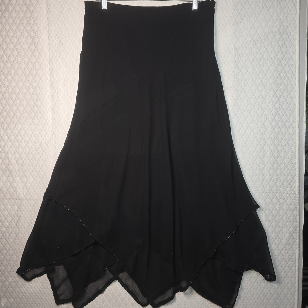 JEFFREY AND DARA EVENING SKIRT LAYERED CHIFFON HANDKERCHIEF BLACK BEADED 14